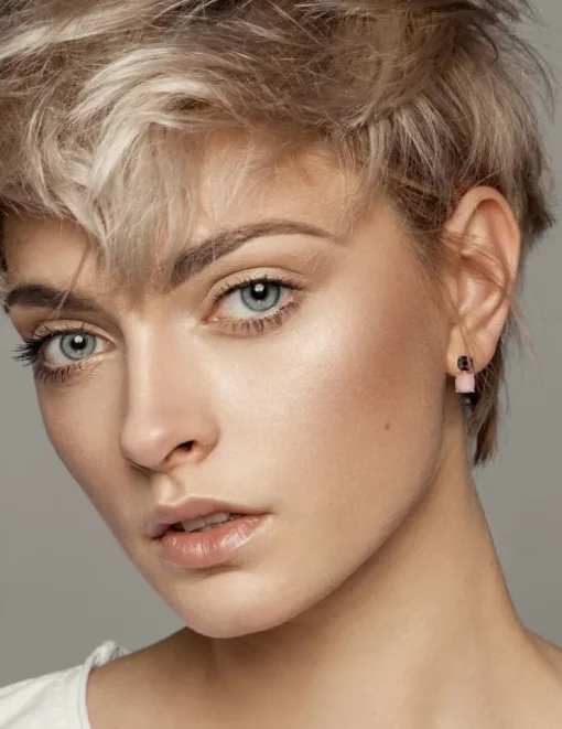 Boucles d'oreilles clous or rose 750 ‰ grenat et calcédoine SO OR