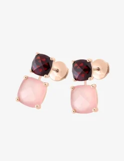 Boucles d'oreilles clous or rose 750 ‰ grenat et calcédoine SO OR