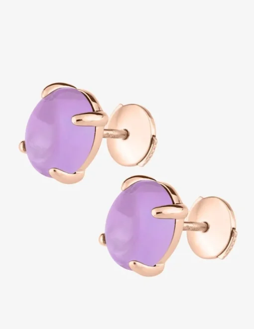 Boucles d'oreilles clous or rose 750 ‰ et améthyste SO OR