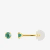 Boucles d'oreilles clous or jaune 750 ‰ et émeraude 3 mm SO OR