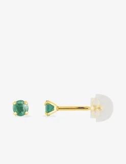 Boucles d'oreilles clous or jaune 750 ‰ et émeraude 3 mm SO OR