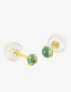 Boucles d'oreilles clous or jaune 750 ‰ et émeraude 3 mm SO OR