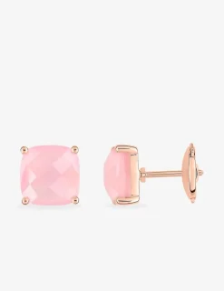 Boucles d'oreilles clous or rose 750 ‰ calcédoine rose SO OR