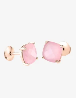 Boucles d'oreilles clous or rose 750 ‰ calcédoine rose SO OR