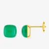 Boucles d'oreilles clous or jaune 750 ‰ et agate verte SO OR