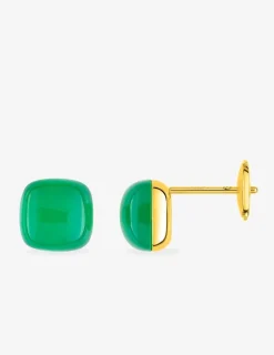 Boucles d'oreilles clous or jaune 750 ‰ et agate verte SO OR
