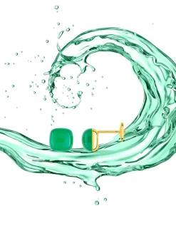 Boucles d'oreilles clous or jaune 750 ‰ et agate verte SO OR