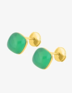 Boucles d'oreilles clous or jaune 750 ‰ et agate verte SO OR