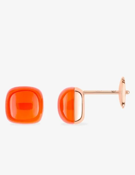 Boucles d'oreilles clous or rose 750 ‰ et cornaline SO OR