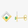 Boucles d'oreilles clous or jaune 750 ‰, émeraude, rhodium SO OR