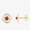 Boucles d'oreilles clous or jaune 750 ‰, rubis et rhodium SO OR