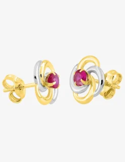 Boucles d'oreilles clous or jaune 750 ‰, rubis et rhodium SO OR