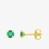 Boucles d'oreilles clous or jaune 750 ‰ et émeraude 4 mm SO OR
