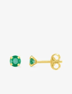 Boucles d'oreilles clous or jaune 750 ‰ et émeraude 4 mm SO OR