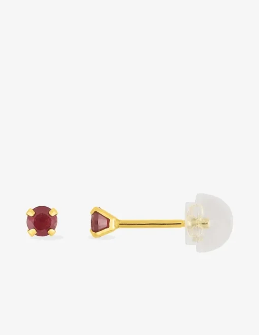 Boucles d'oreilles clous or jaune 750 ‰, rubis 3 mm SO OR