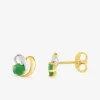 Boucles d'oreilles clous or jaune 750 ‰, émeraude et finition rhodium SO OR