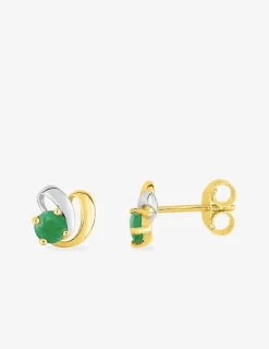 Boucles d'oreilles clous or jaune 750 ‰, émeraude et finition rhodium SO OR