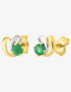 Boucles d'oreilles clous or jaune 750 ‰, émeraude et finition rhodium SO OR