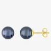 Boucles d'oreilles clous or jaune 750 ‰, perle de culture d'eau douce noire 7 mm SO OR