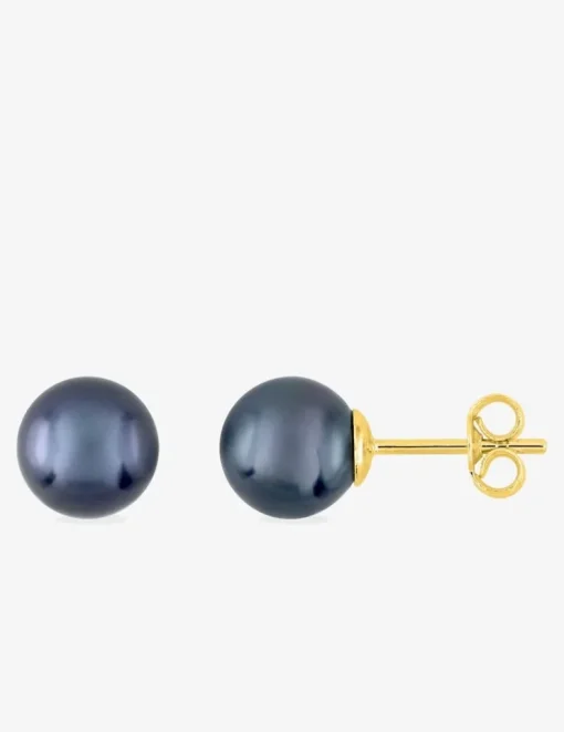 Boucles d'oreilles clous or jaune 750 ‰, perle de culture d'eau douce noire 7 mm SO OR