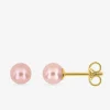 Boucles d'oreilles clous or jaune 750 ‰, perle de culture d'eau douce rose 5 mm SO OR