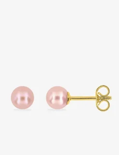 Boucles d'oreilles clous or jaune 750 ‰, perle de culture d'eau douce rose 5 mm SO OR