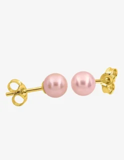 Boucles d'oreilles clous or jaune 750 ‰, perle de culture d'eau douce rose 5 mm SO OR