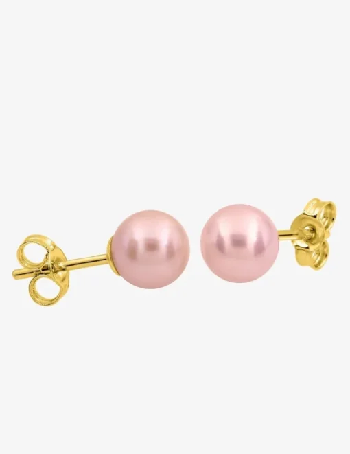 Boucles d'oreilles clous or jaune 750 ‰, perle de culture d'eau douce rose 6 mm SO OR