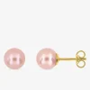 Boucles d'oreilles clous or jaune 750 ‰, perle de culture d'eau douce rose SO OR