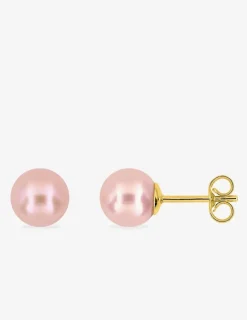 Boucles d'oreilles clous or jaune 750 ‰, perle de culture d'eau douce rose SO OR