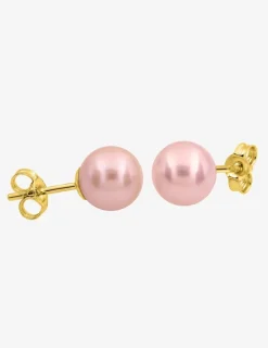 Boucles d'oreilles clous or jaune 750 ‰, perle de culture d'eau douce rose SO OR