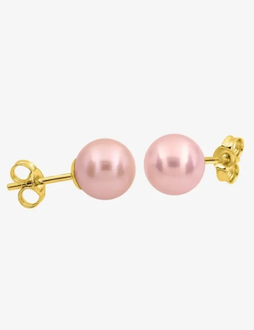Boucles d'oreilles clous or jaune 750 ‰, perle de culture d'eau douce rose SO OR