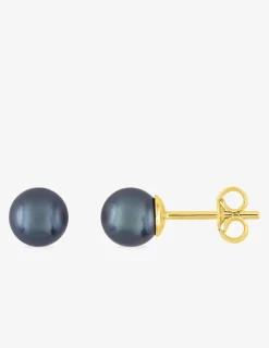 Boucles d'oreilles clous or jaune 750 ‰, perle de culture d'eau douce noire SO OR