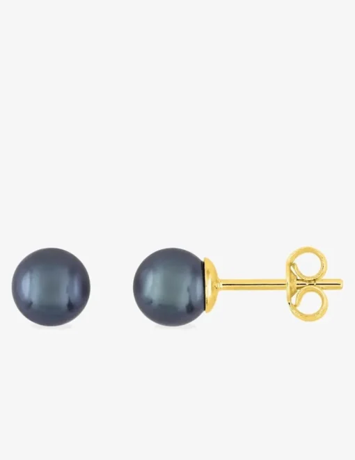 Boucles d'oreilles clous or jaune 750 ‰, perle de culture d'eau douce noire SO OR
