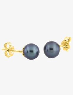 Boucles d'oreilles clous or jaune 750 ‰, perle de culture d'eau douce noire SO OR