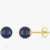 Boucles d'oreilles clous or jaune 750 ‰, perle de culture d'eau douce noire 6 mm SO OR