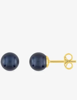 Boucles d'oreilles clous or jaune 750 ‰, perle de culture d'eau douce noire 6 mm SO OR