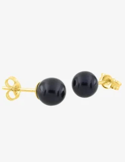 Boucles d'oreilles clous or jaune 750 ‰, perle de culture d'eau douce noire 6 mm SO OR