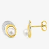 Boucles d'oreilles clous or jaune 375 ‰, rhodium et perle de culture d'eau douce 4 mm SO OR