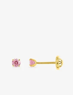 Boucles d'oreilles clous or jaune 750 ‰ et oxyde de zirconium rose SO OR