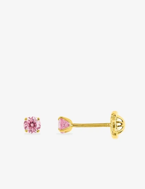 Boucles d'oreilles clous or jaune 750 ‰ et oxyde de zirconium rose SO OR