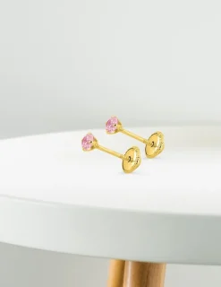 Boucles d'oreilles clous or jaune 750 ‰ et oxyde de zirconium rose SO OR