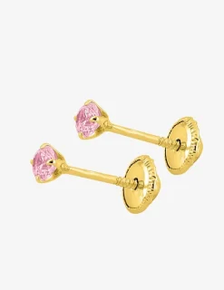 Boucles d'oreilles clous or jaune 750 ‰ et oxyde de zirconium rose SO OR