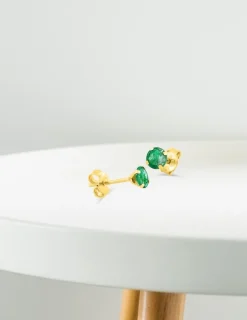Boucles d'oreilles clous or jaune 375‰, émeraude 4 mm SO OR