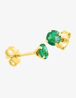 Boucles d'oreilles clous or jaune 375‰, émeraude 4 mm SO OR