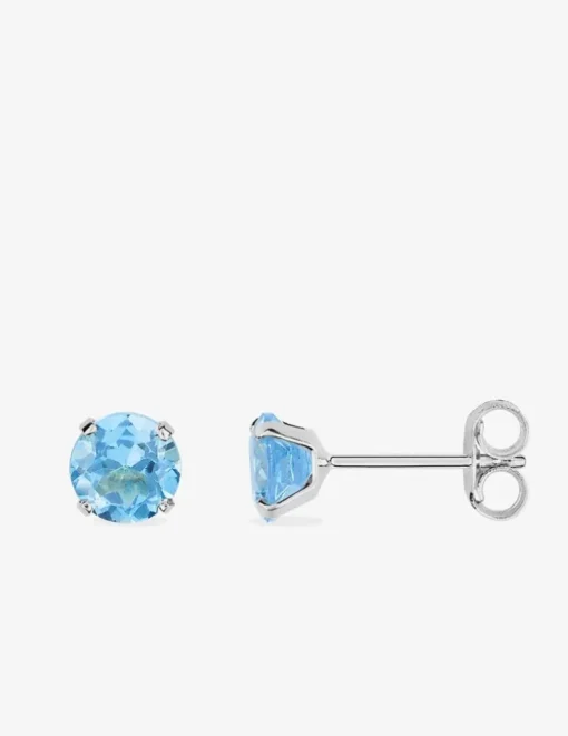 Boucles d'oreilles clous or blanc 375‰, pierre topaze 5 mm SO OR