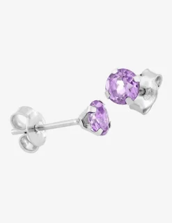 Boucles d'oreilles clous or blanc 375‰, améthyste 4 mm SO OR