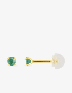 Boucles d'oreilles clous or jaune 375‰, émeraude 3 mm SO OR