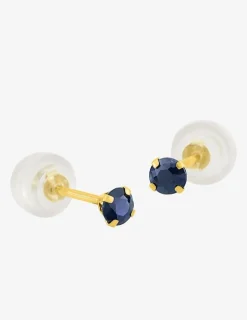 Boucles d'oreilles clous or jaune 750 ‰ et saphir 3 mm SO OR