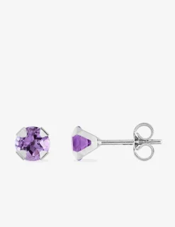 Boucles d'oreilles clous or blanc 750 ‰ et améthyste 5 mm SO OR